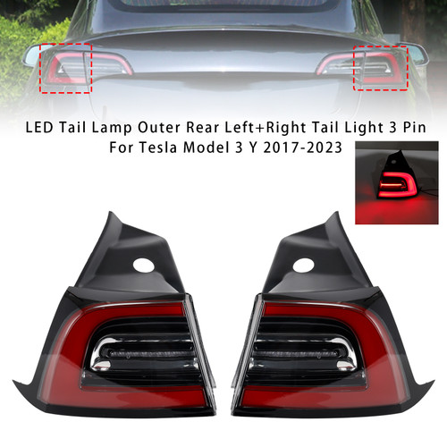 2020-2023 Tesla Model Y LED Tail Lamp Outer Rear Left+Right Tail Light 3 Pin 1077399-00 Generic