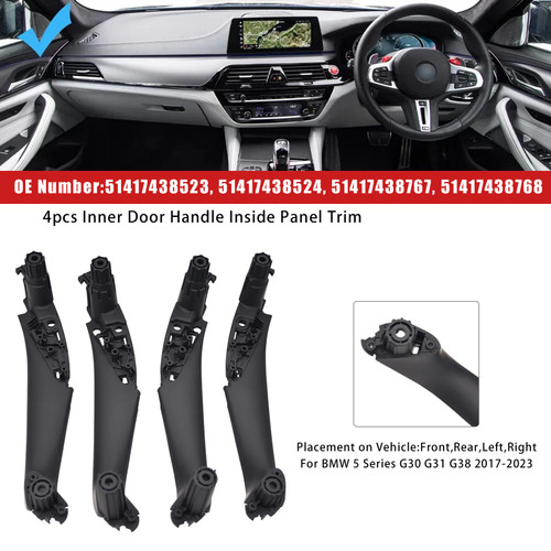 2017-2023 BMW 5 Series G30 G31 G38 4x Inner Door Handle Inside Panel Trim 51417438523 Generic