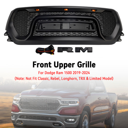 2019-2024 Dodge Ram 1500 Front Honeycomb Upper Hood Grille Black Generic