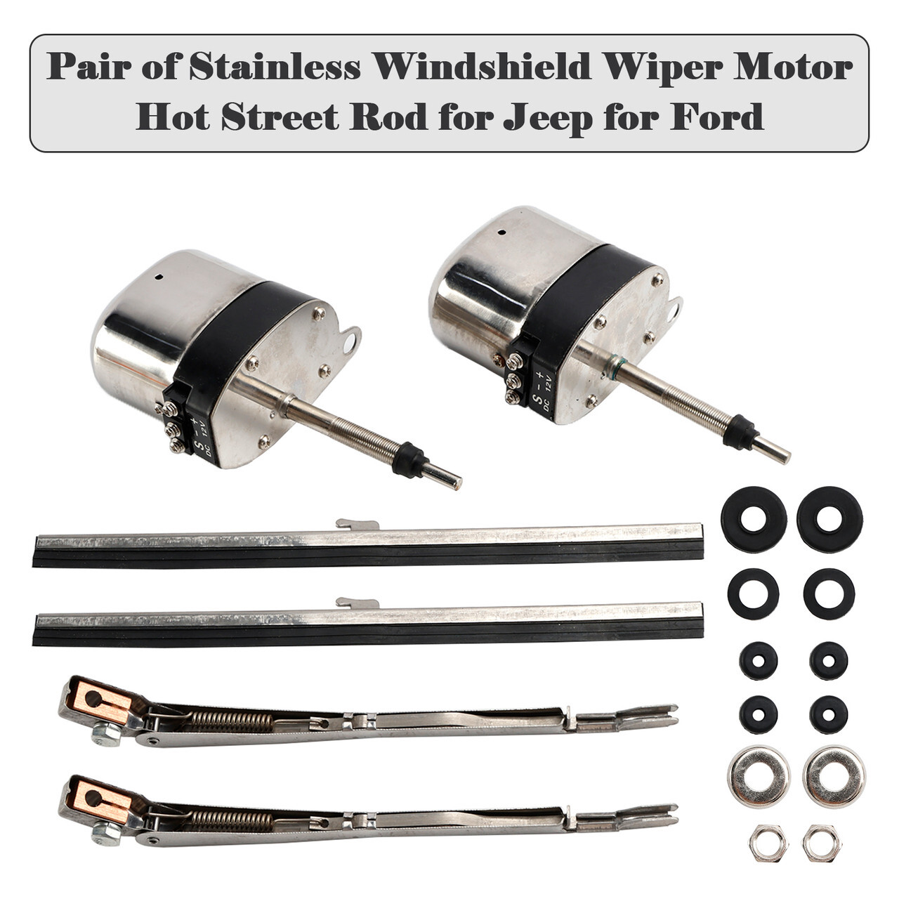 Jeep Pair of Stainless Windshield Wiper Motor Hot Street Rod 558SS S6558 Generic