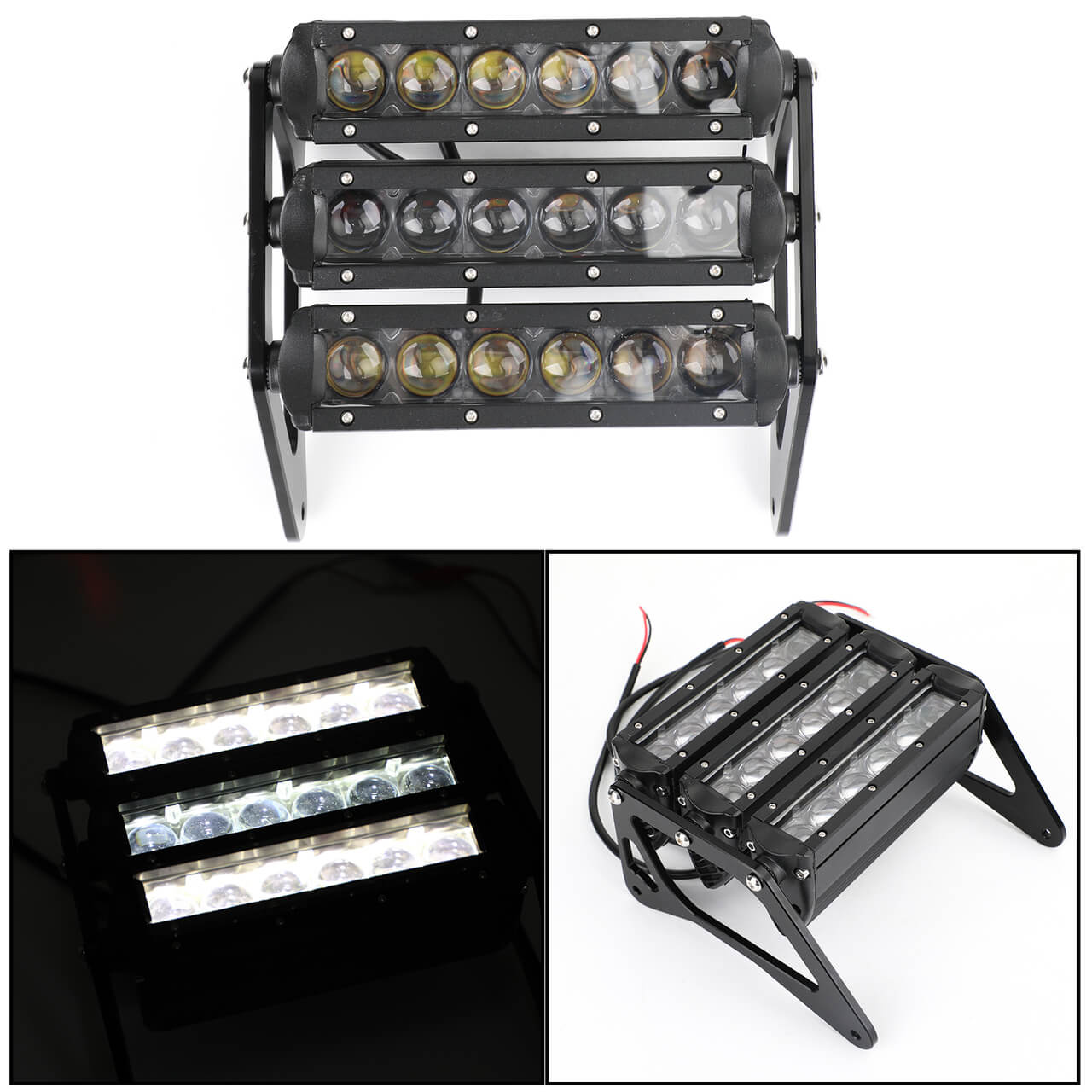 3Row LED Headlight Fog Light Aluminum for Honda MSX125 Grom 13-15 MSX125SF Grom 16-19 Black