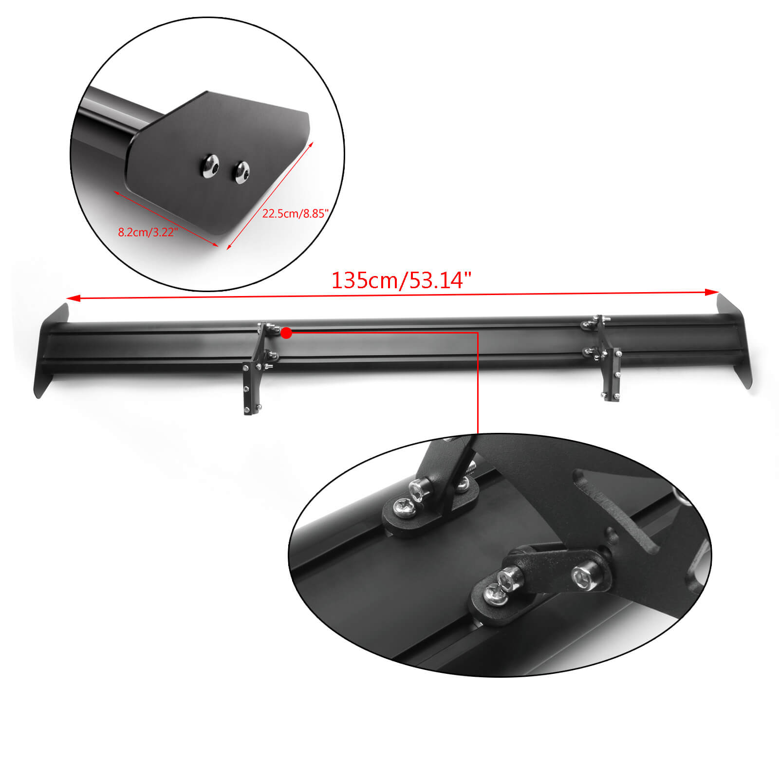 135cm Universal Hatch Adjustable Aluminum GT Rear Trunk Racing Spoiler Wing, Black