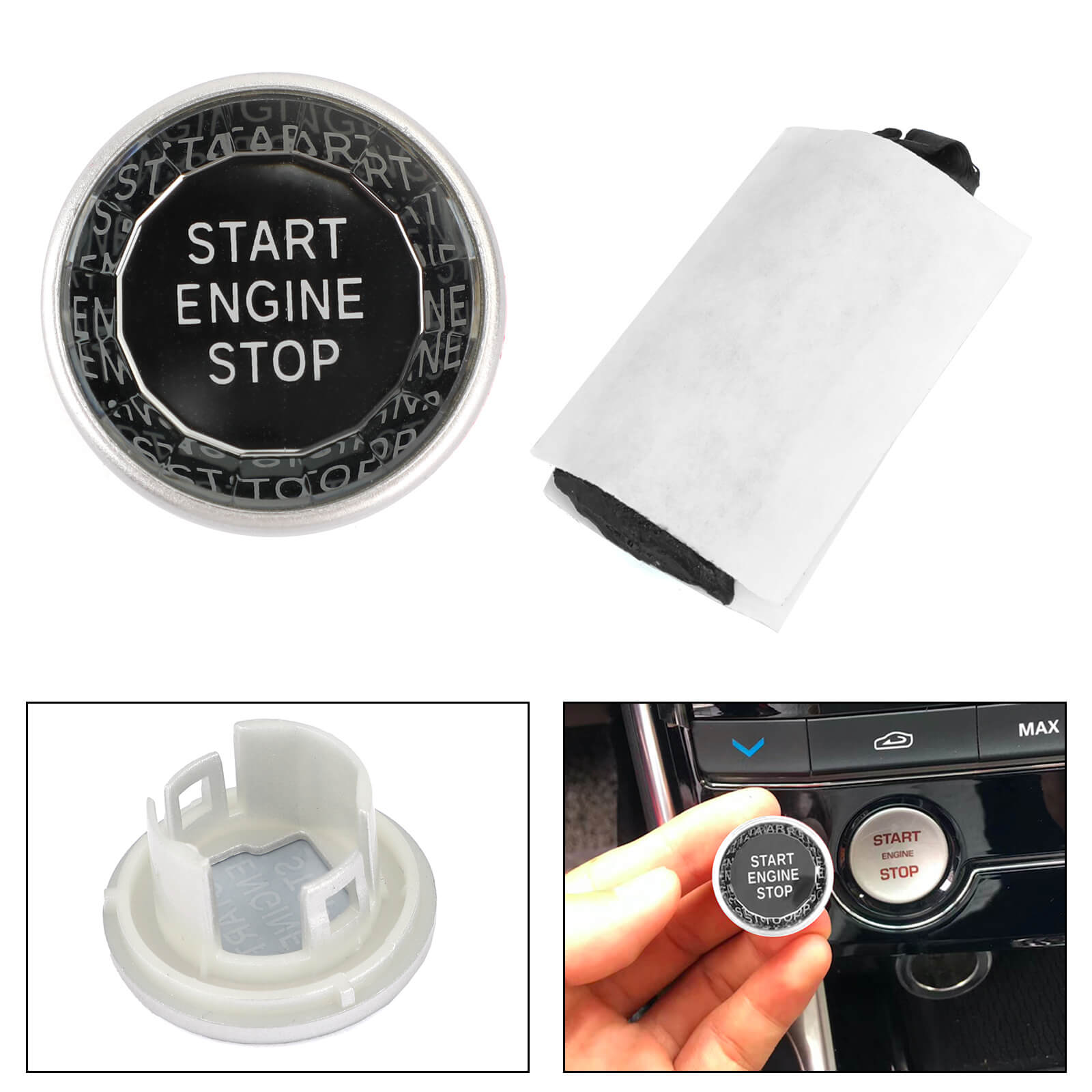 Engine Start Stop Push Button Knob Switch Decor Cover Fit For Jaguar XF XE F-Pace Silver