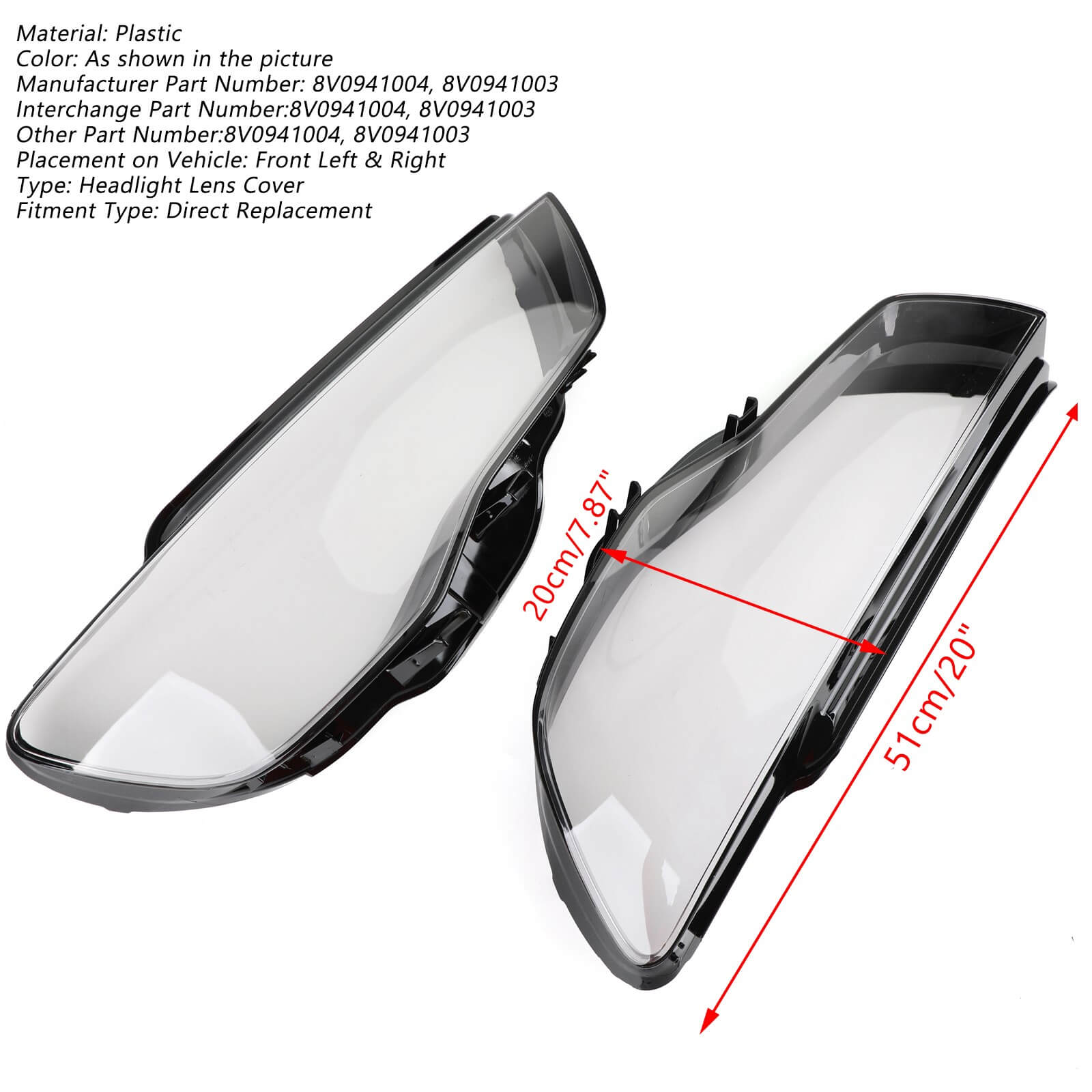 Left & Right Pair Headlight Cover Headlamp Lens Fits For Audi A3 2013-2016 Clear