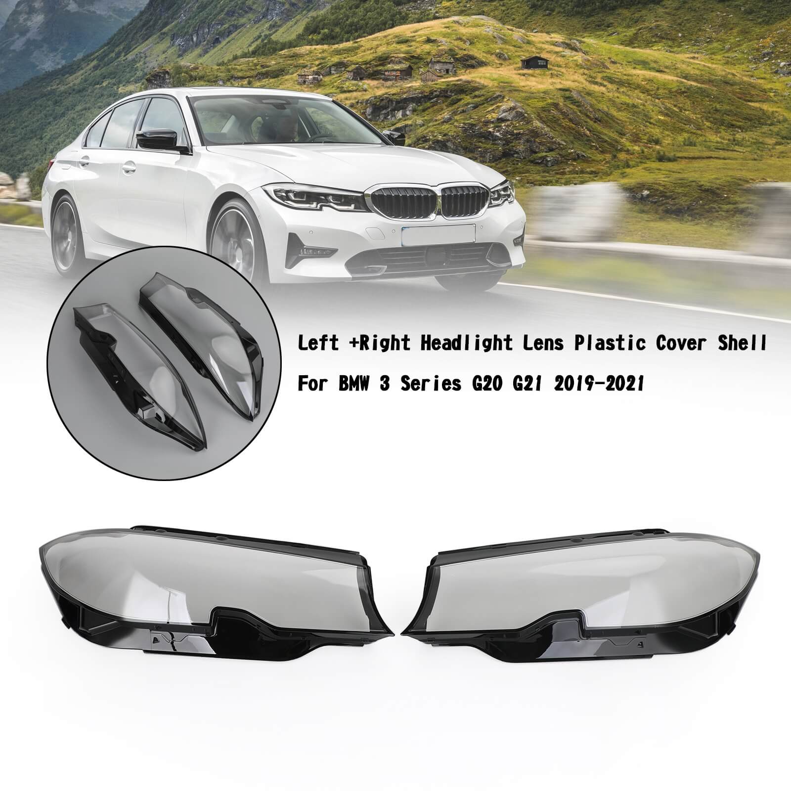 Left+Right Headlight Lens Plastic Cover Shell Fit for BMW 3 Series G20 G21 2019-2021 Clear