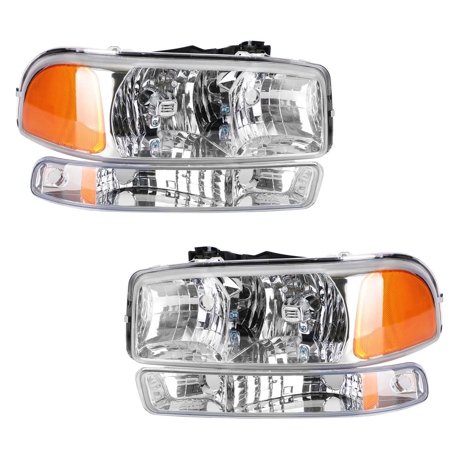 Chrome Housing Clear Amber Headlights Assembly For GMC Sierra Yukon XL 1999-2006