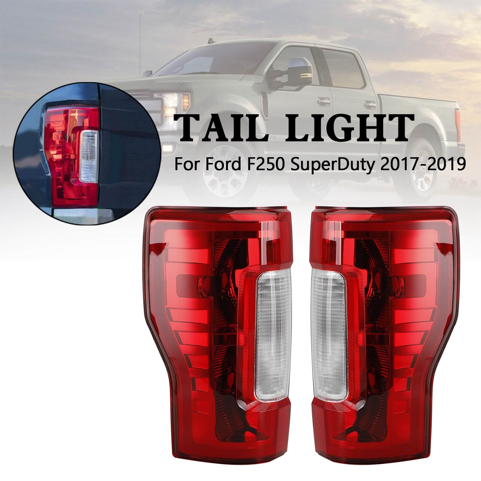 Left+Right 17-19 Ford F-250 F-350 Super Duty Tail Light Lamp w/o Blind Spot w/o LED FO2800256 FO2801256