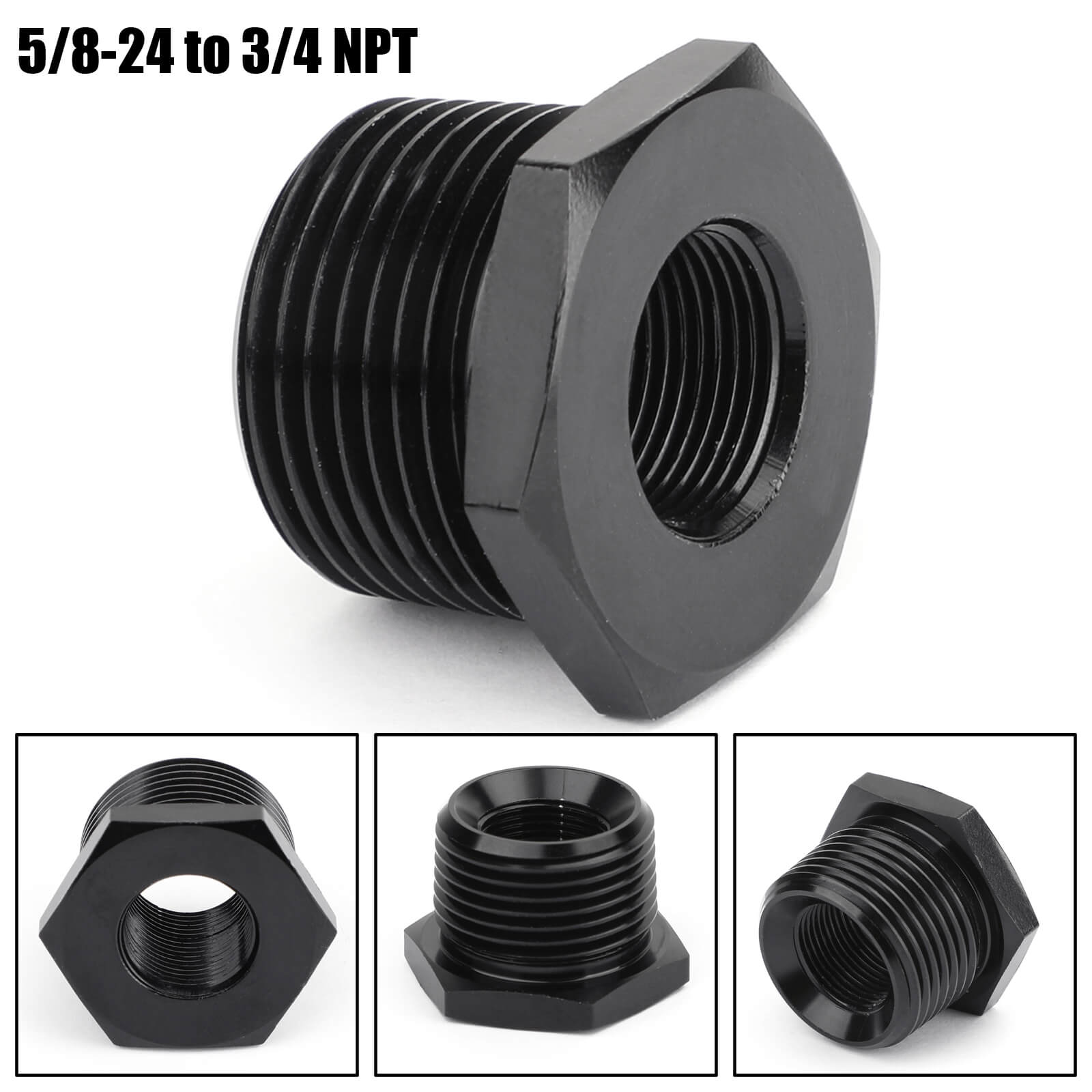 5/8-24 To 3/4 Npt Threaded Oil Filter Adapter Anodized Connector Black