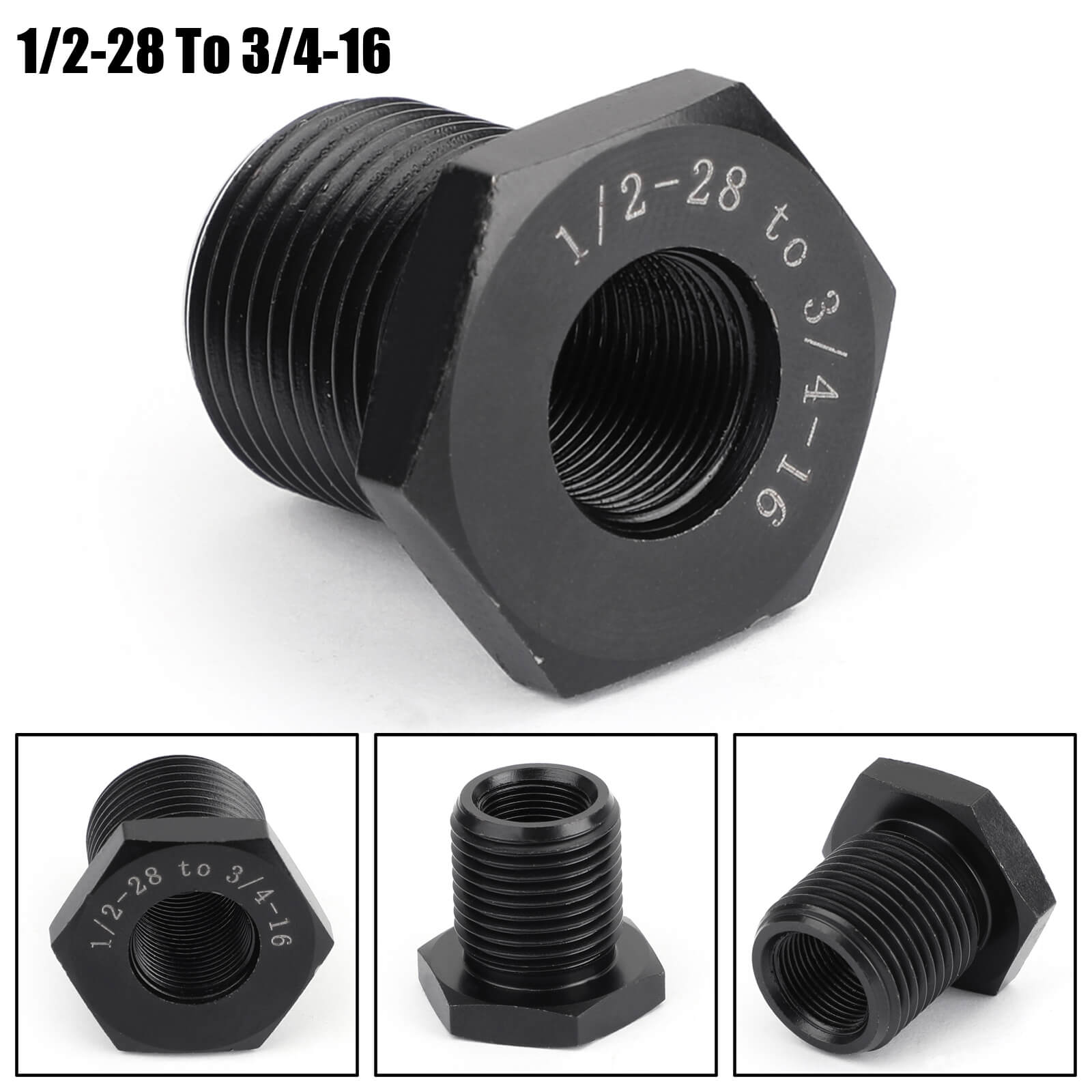 1/2-28 To 3/4 NPT Threaded Adapter Automotive Oil Filter Adapter Black