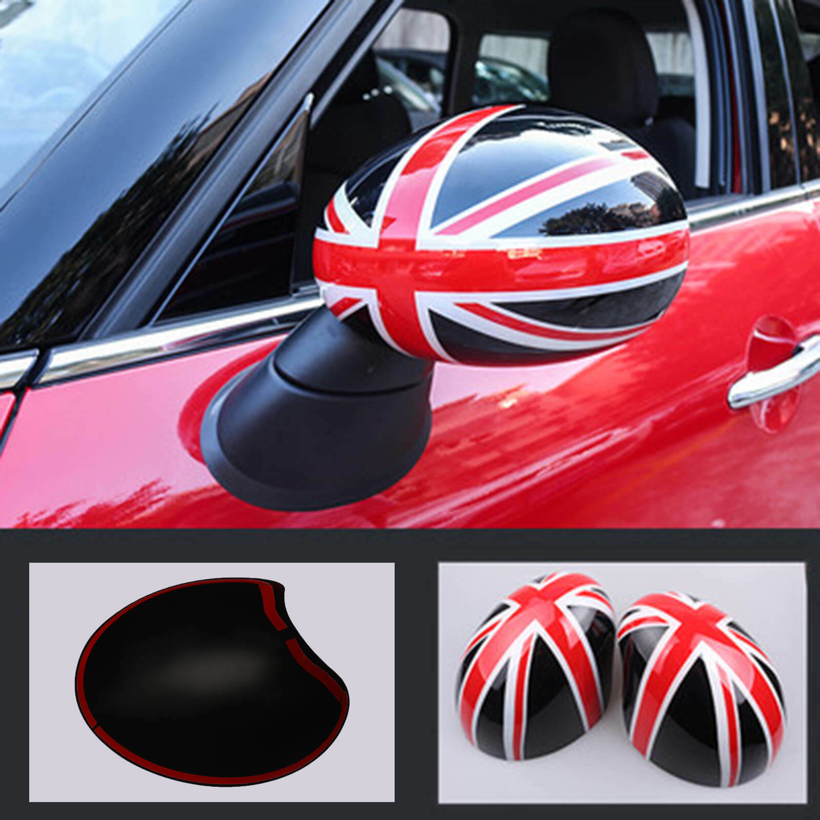 2PCS classic Black/Red Checkered design rear view mirror covers for Mini Cooper R55 R56 R57 R58 R60 R61