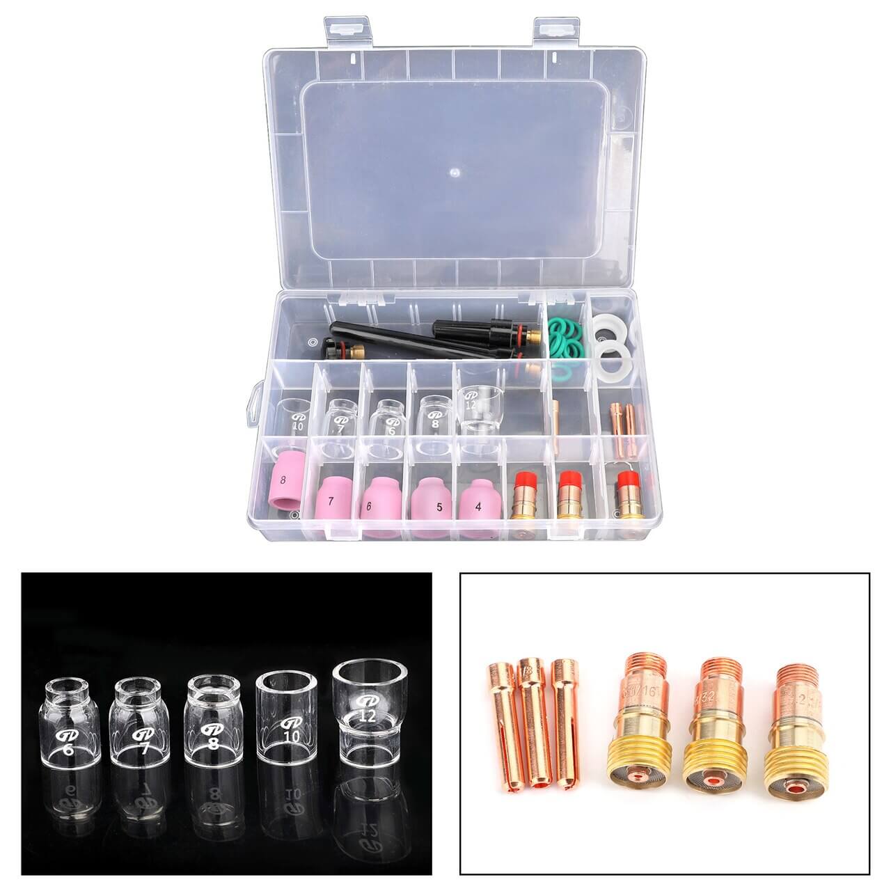 31Pcs TIG Welding Torch Accessories Stubby Gas Lens #12 Pyrex Glass Cup Kit For WP-17 WP-18 WP-26