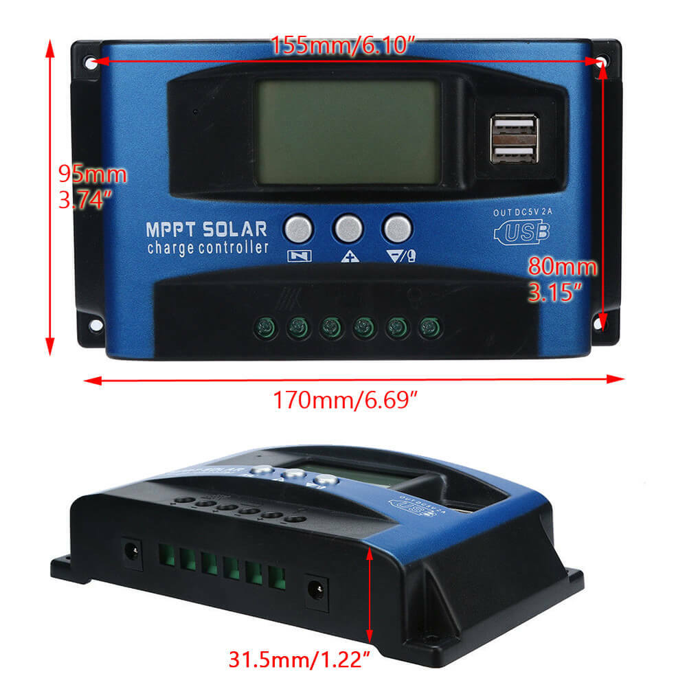 60A MPPT Solar Panel Regulator Charge Controller 12V/24V Auto Focus Tracking   