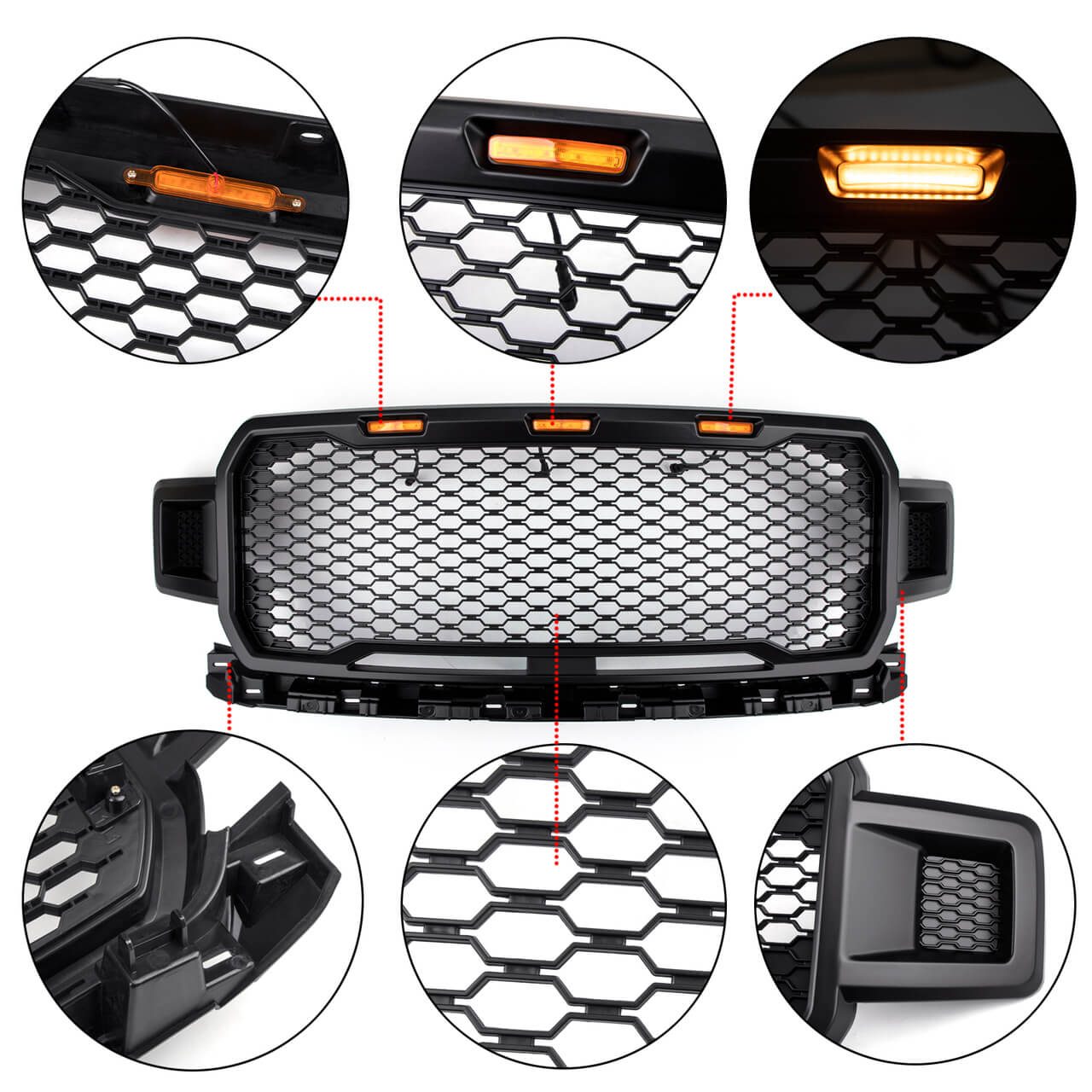 2018-2020 Ford F150 Upper ABS Black Grille LED Grille with Amber light