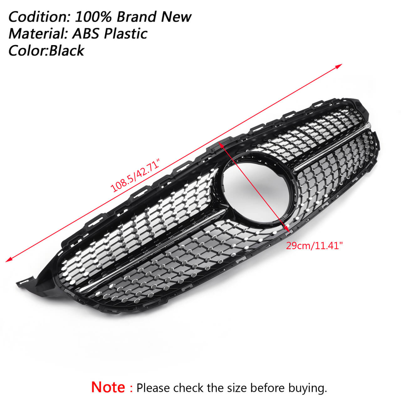 Front Diamond Grill Grille For Benz W205 C Class C250 C300 C400 2015-2018