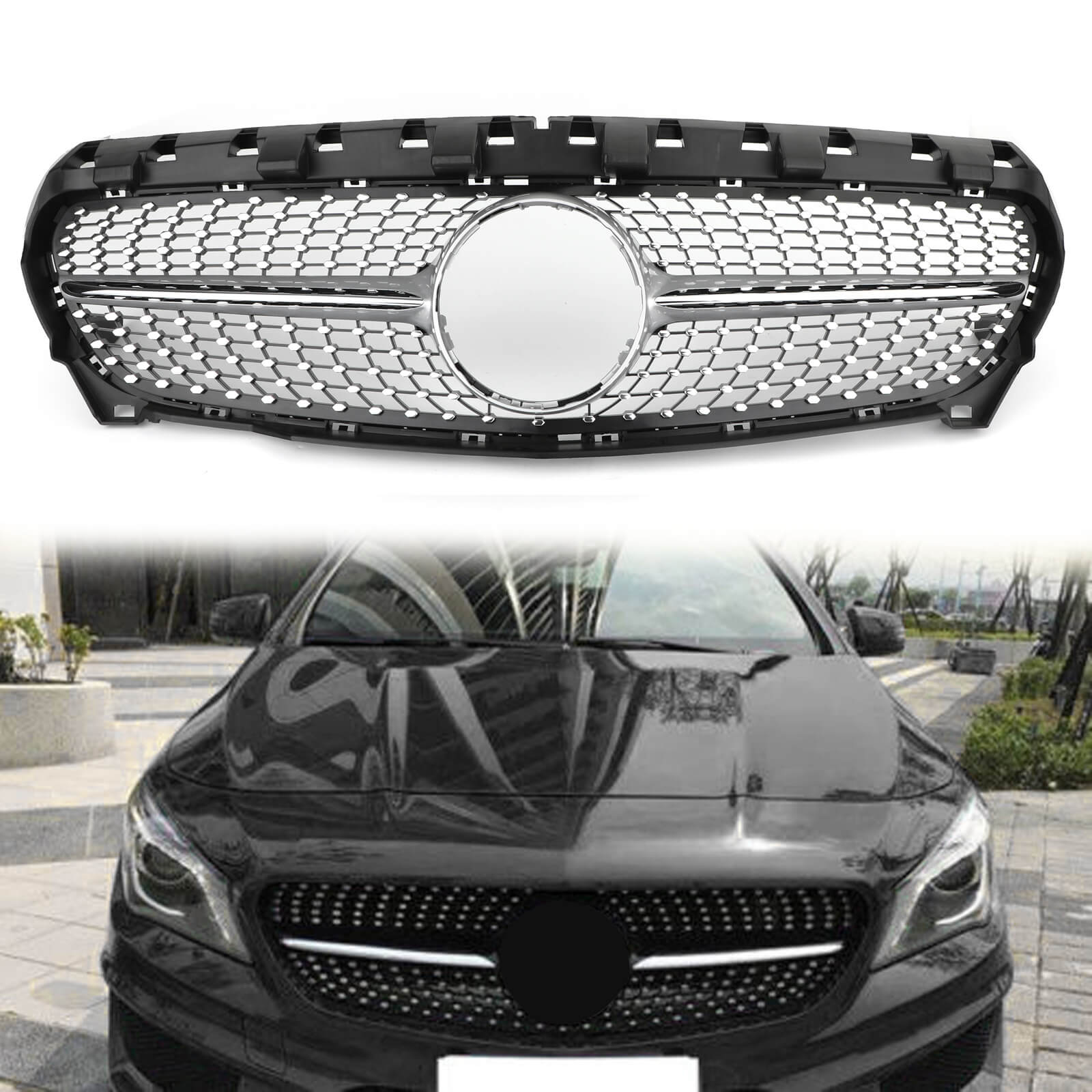 GT-R Style Front Bumper Grille Grill Fit Mercedes Benz W117 CLA250 2013-2019 CLA CLASS Silver