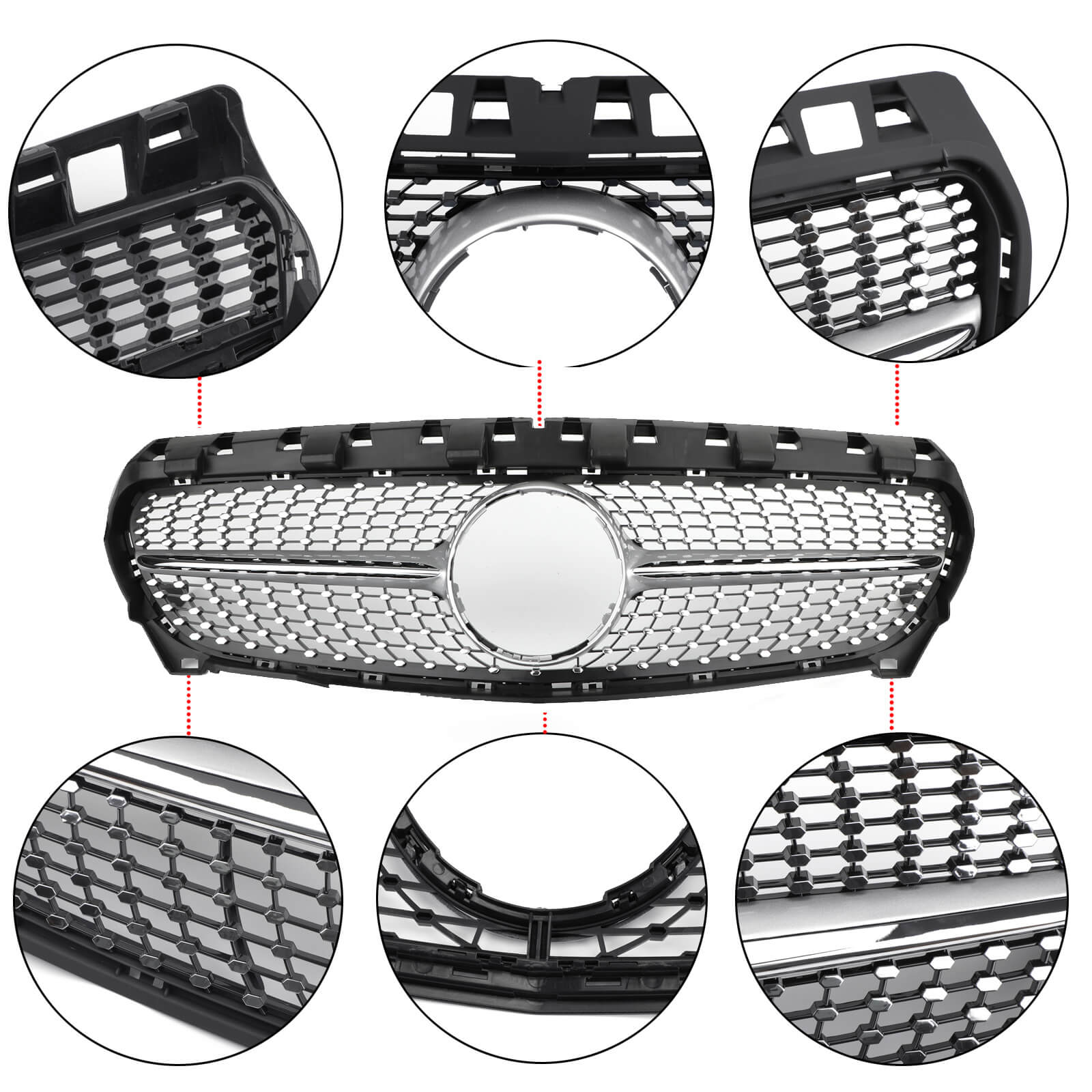 GT-R Style Front Bumper Grille Grill Fit Mercedes Benz W117 CLA250 2013-2019 CLA CLASS Silver