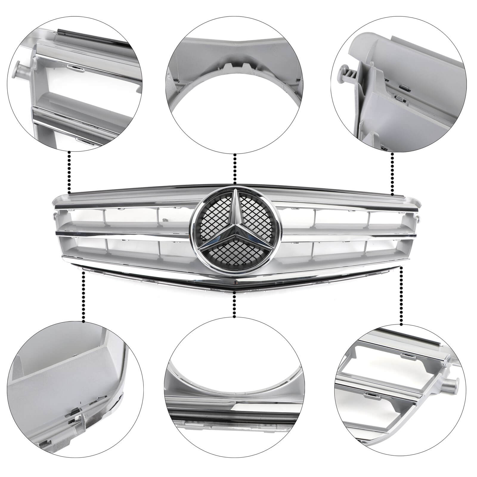 LED Star Emblem Grille Set for Mercedes Benz C Class W204 C300 C350 08-14 Chrome