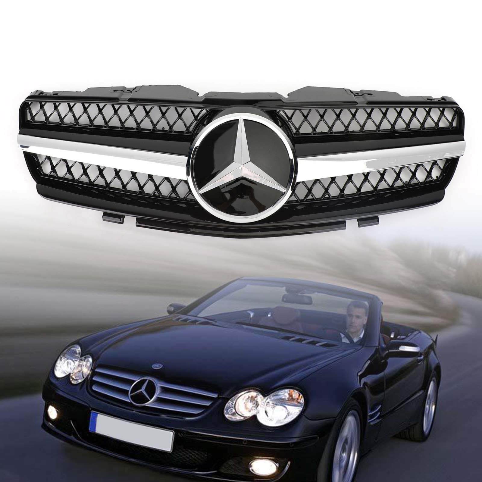 2003-2006 Mercedes-Benz R230 SL500 SL600 SL55 Black Chrome Grille Generic