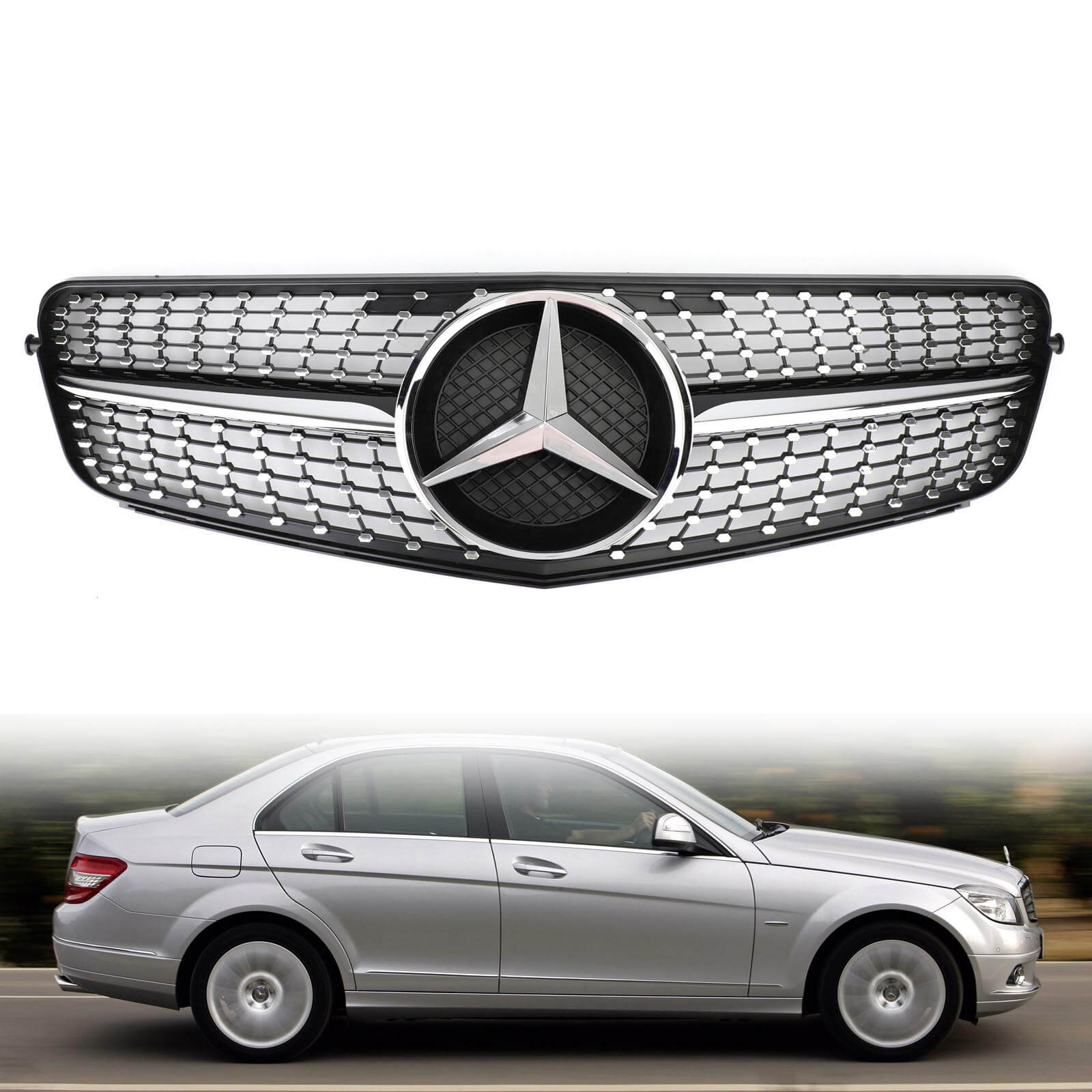 Front Grille for 2008-2014 C-class C300 C250 C350 SNA W204 Grill Gloss Black AMG Style 