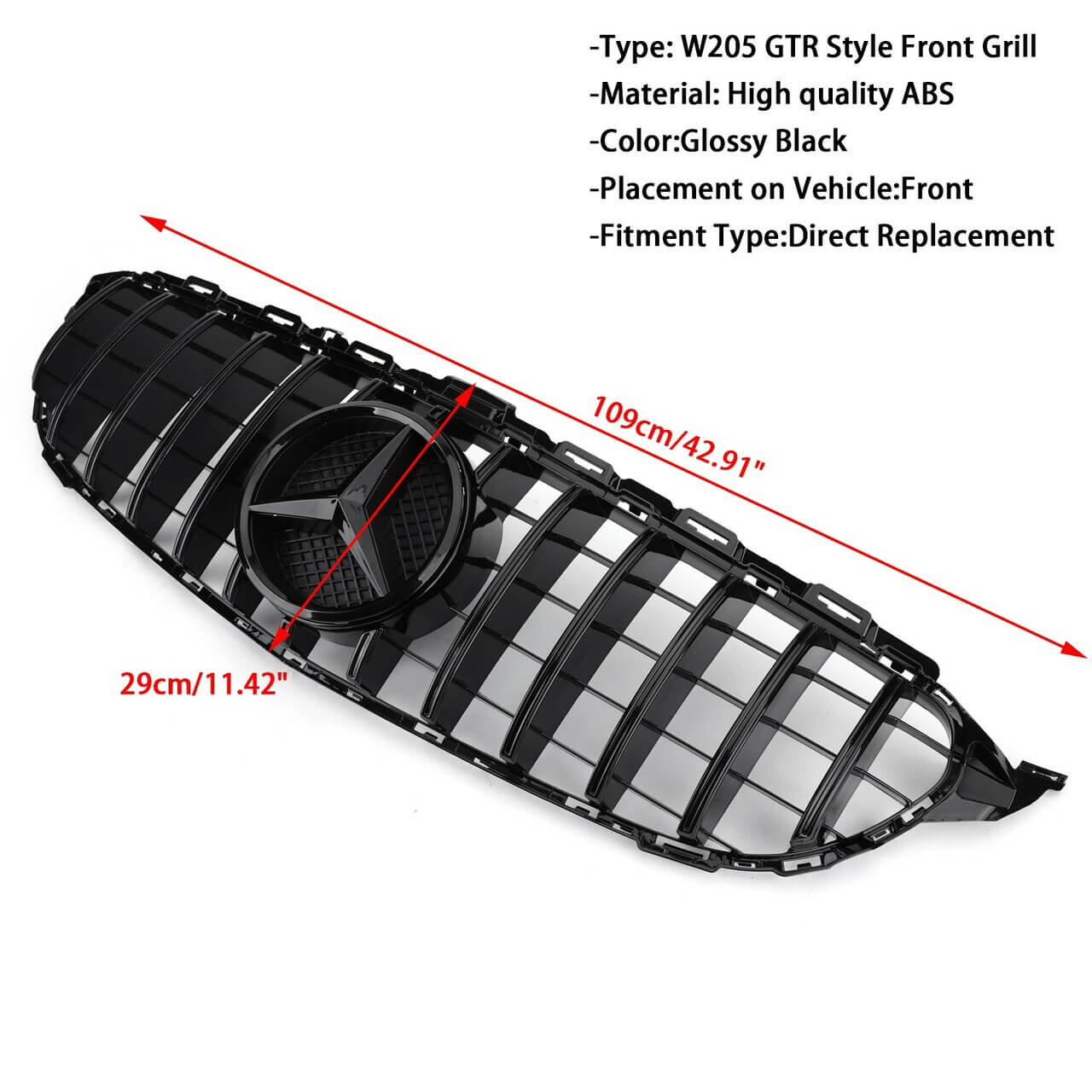 GTR Style Front Bumper Grill Grille Fit For Mercedes W205 C250 C300 C43 2015-2018