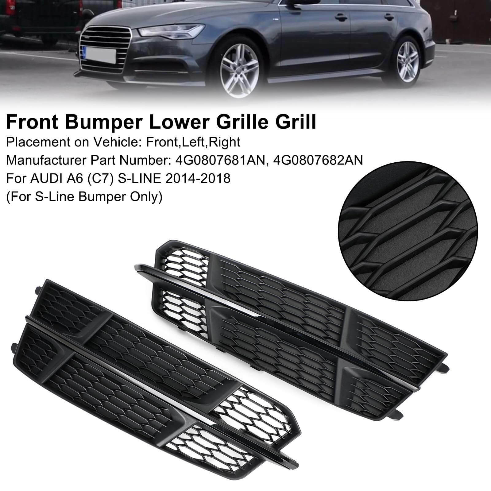 Front Bumper Lower Grille Grill Fit Audi A6 C7 S-Line 2016-2018 Matt Black