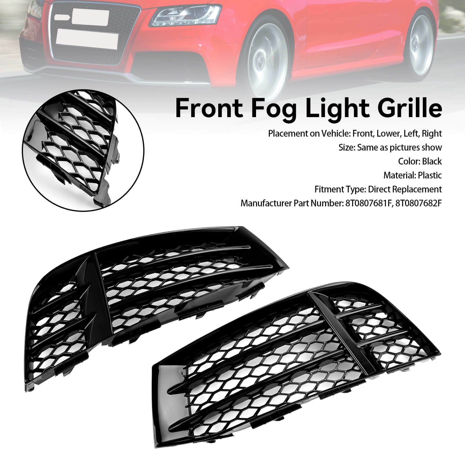 Front Bumper Lower Fog Light Cover Grill Grille Fit Audi RS5 2010-2016 