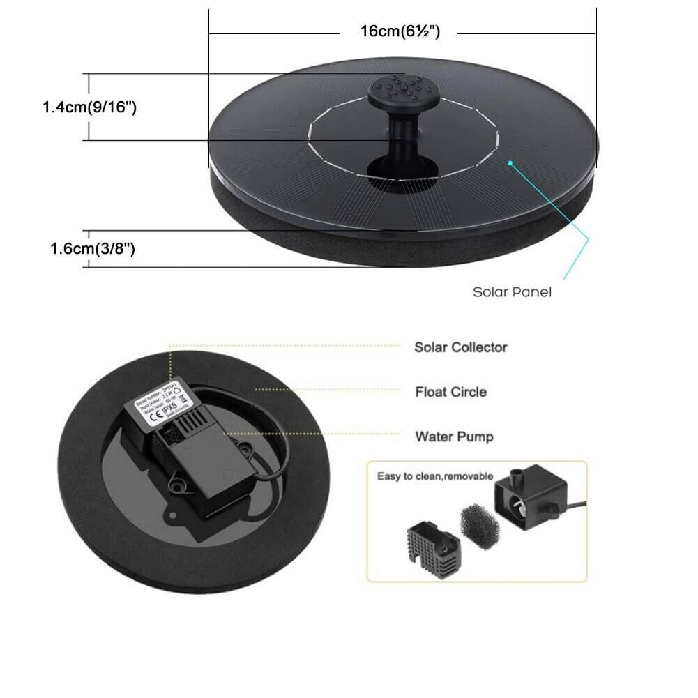 Solar Powered Fountain Water Pump Night Floating Garden Bird Bath Kit