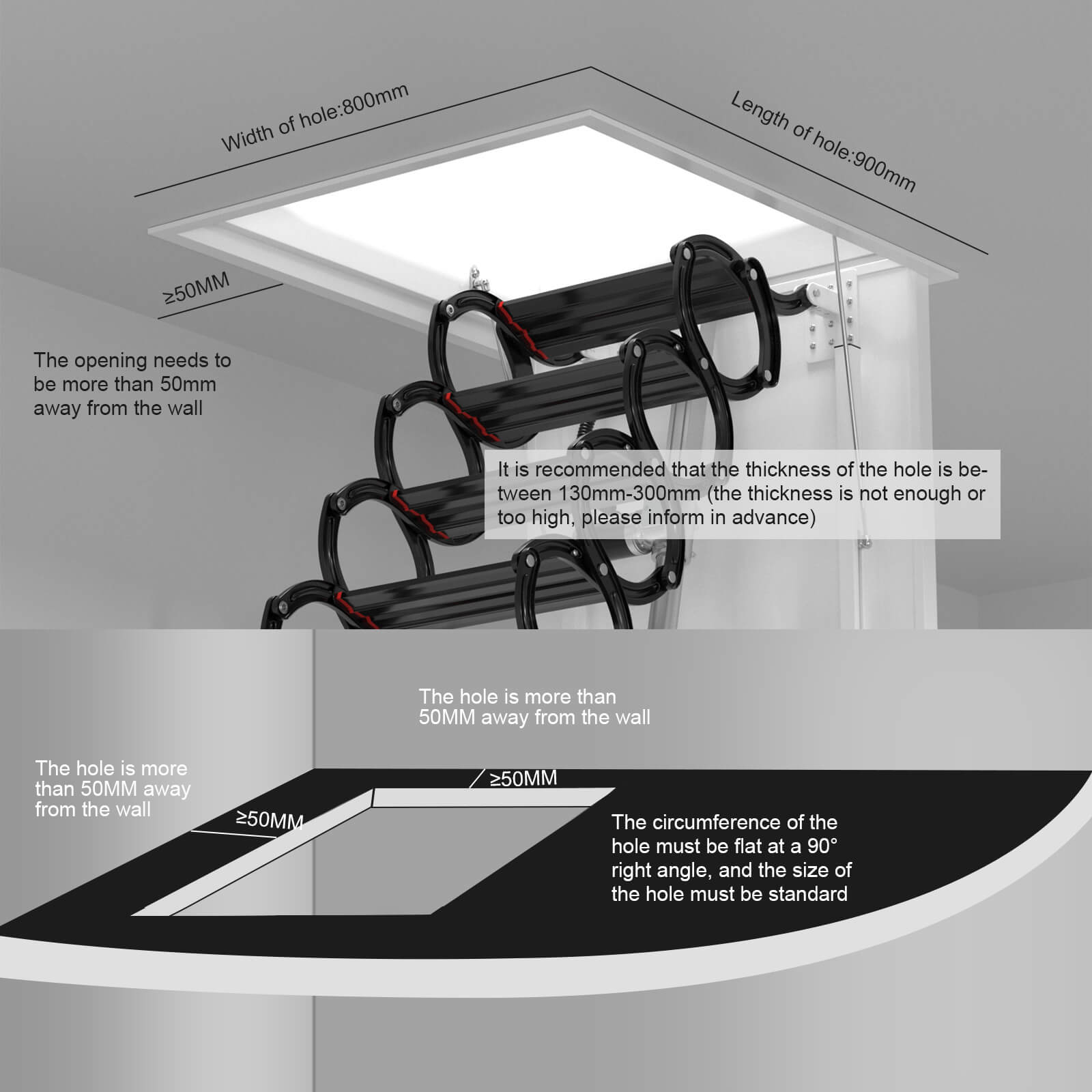 11 Steps 3m Electirc Attic Ladder Aluminum Folding With Remote Loft 31.5*35.4"