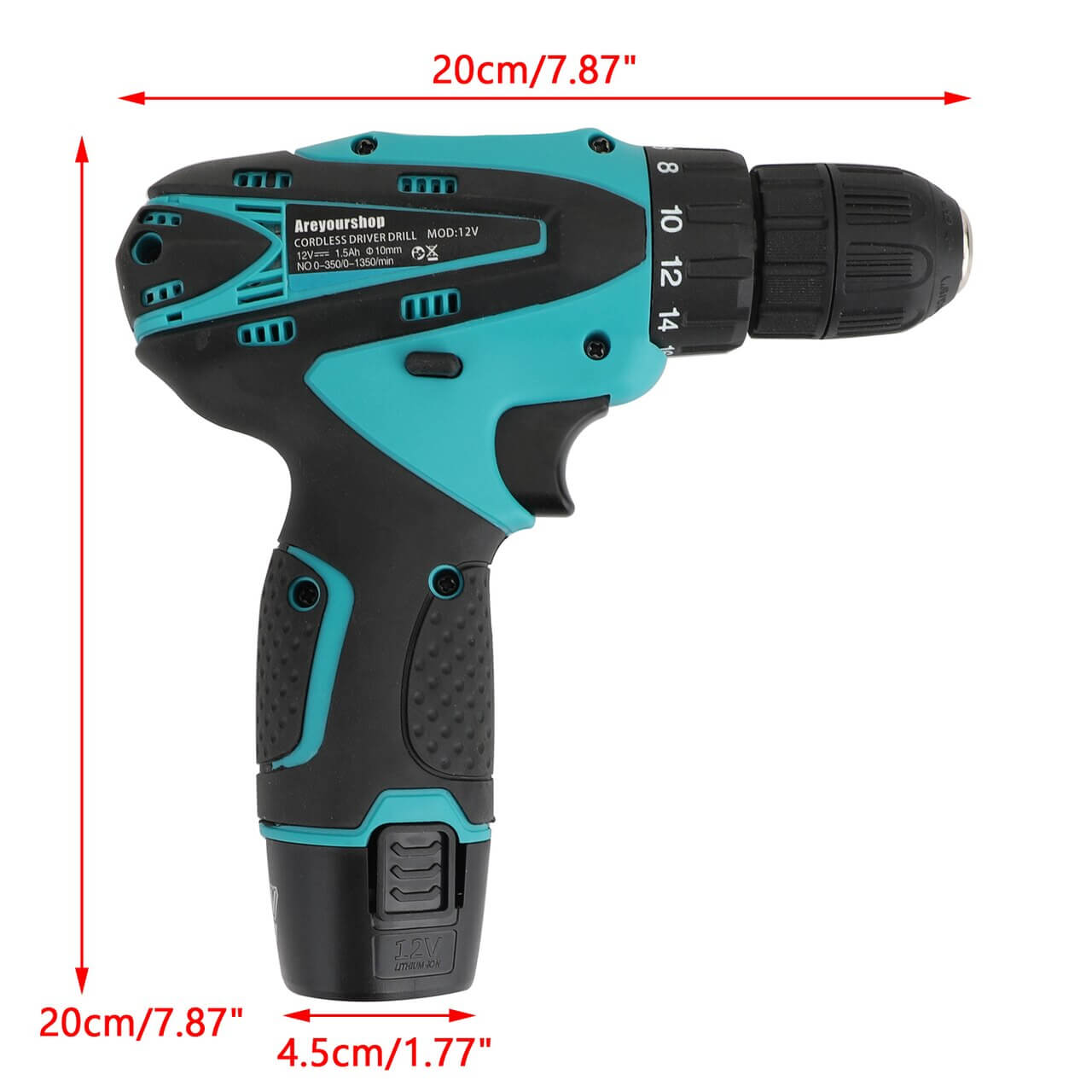 12V 32N.m 2-Speed Electric Lithium-Ion Battery Cordless Drill Mini Drill Blue