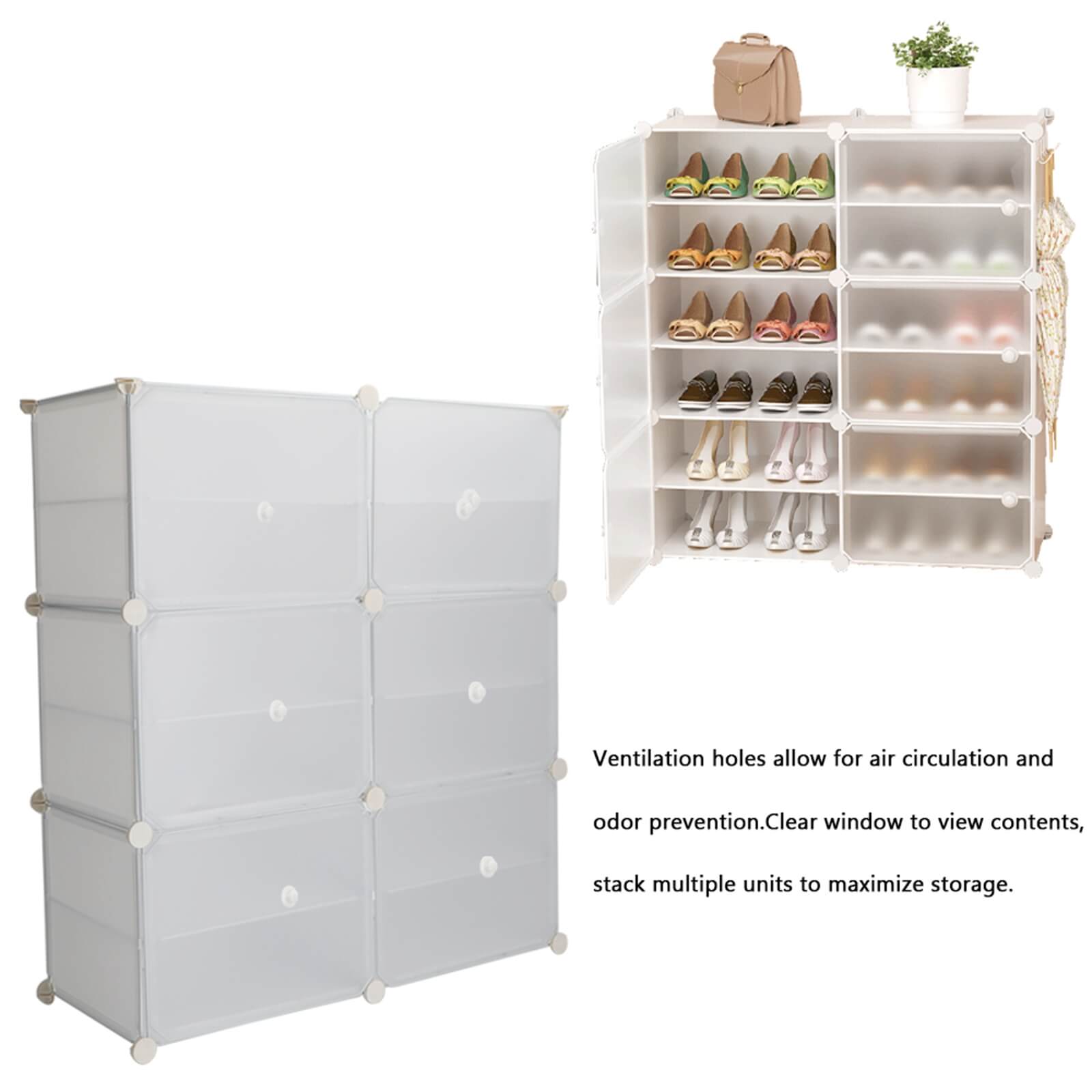 24 Pair Stackable Shoe Storage Cabinet Drawer Box Plastic Frame