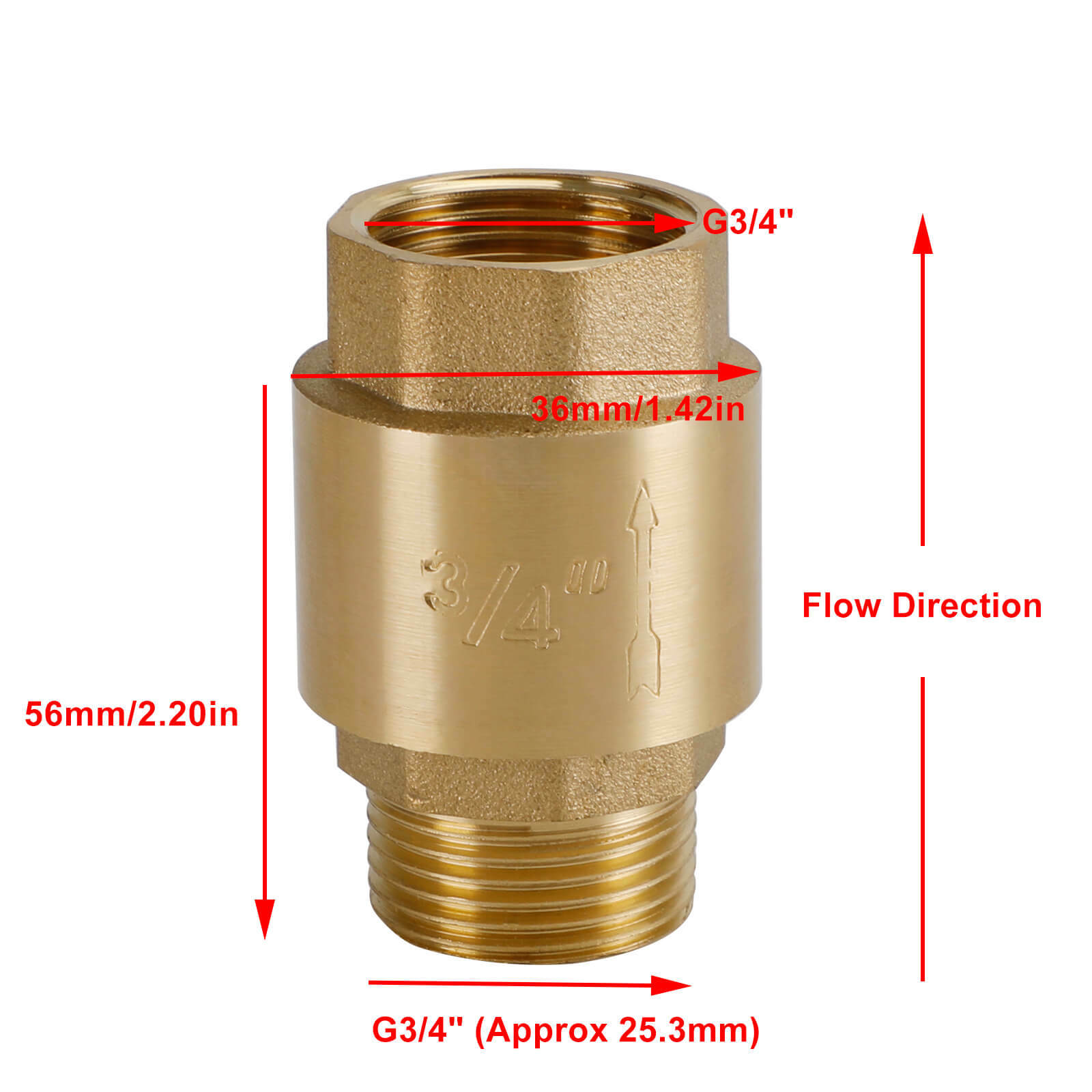 Brass Check Valve G3/4" M To F Thread Non-Return Backflow Prevention