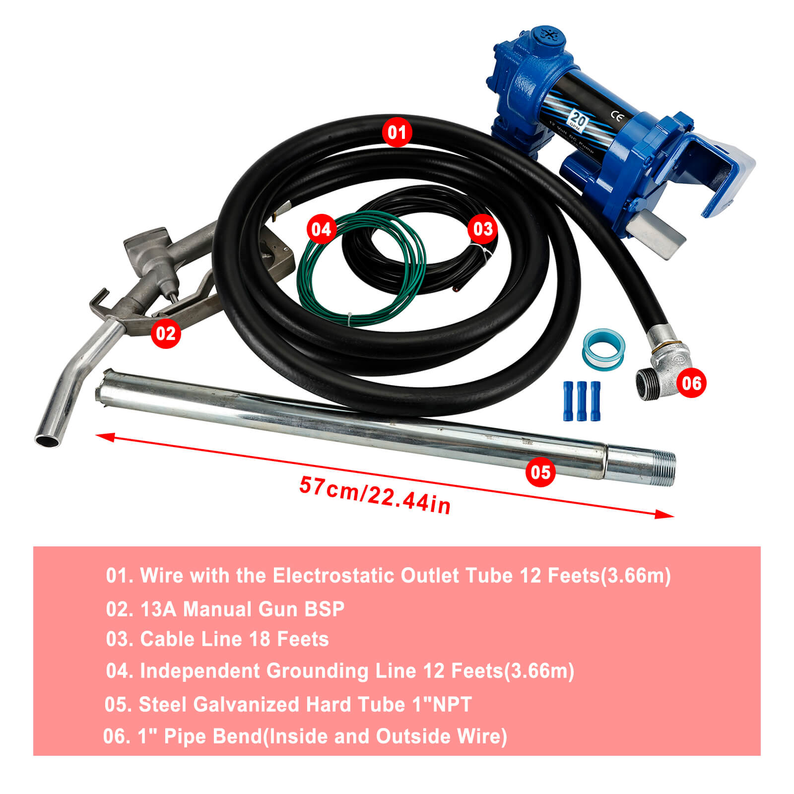 High Quality Fuel Transfer Pump 12Volt 20 GPM Diesel Gas Gasoline Kerosene Blue