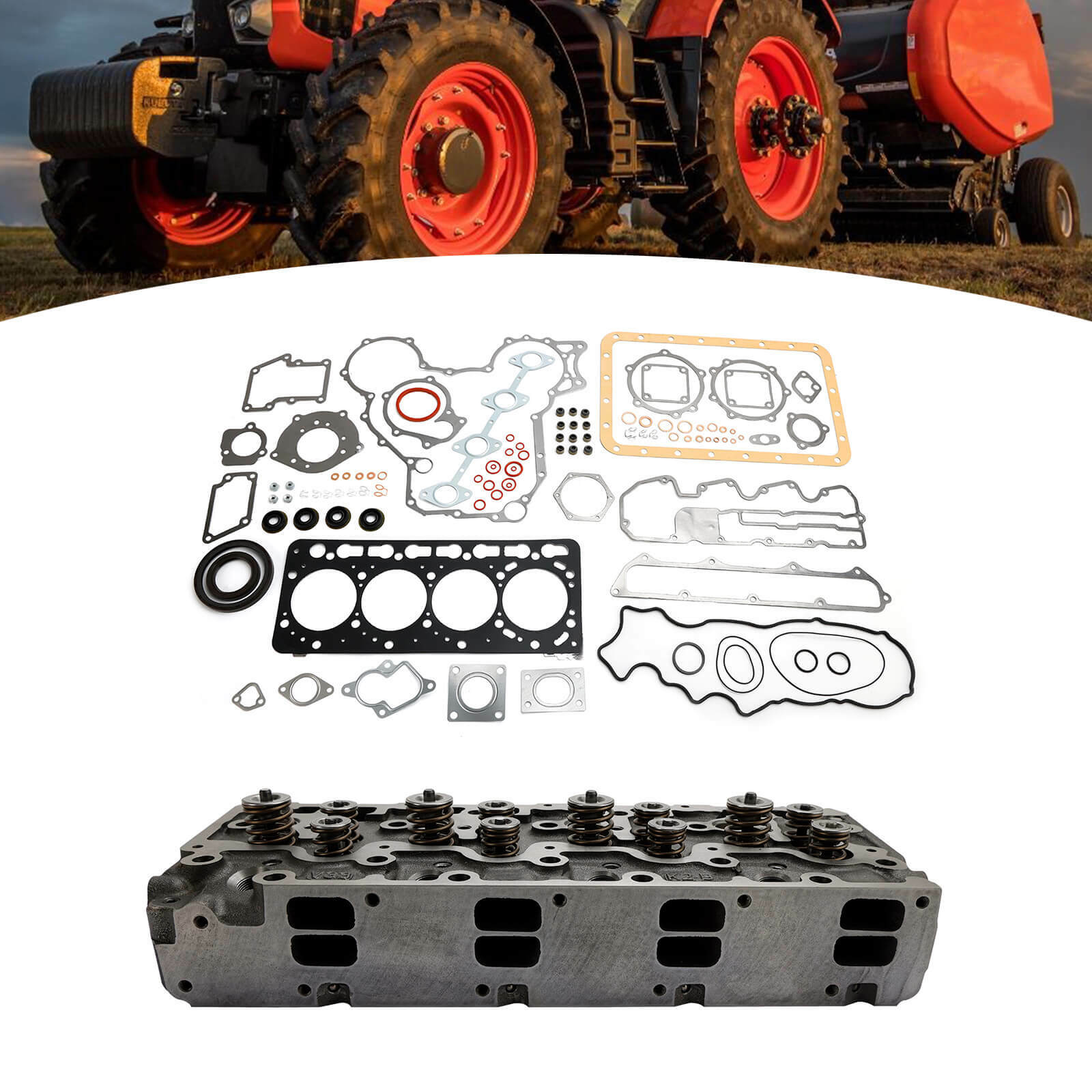 Complete Cylinder Head W/ Valve+Gasket For Kubota V3300 V3300-DI Engine 12V