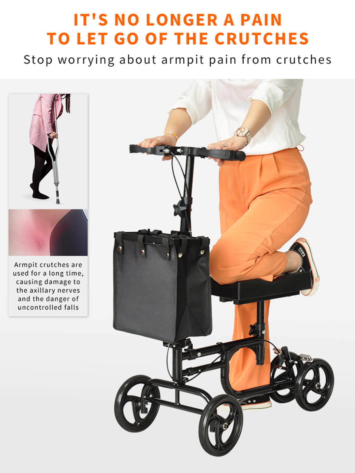 Foldable Knee Scooter Steerable Leg Walker W/Basket Adjusted Height Walking Aid