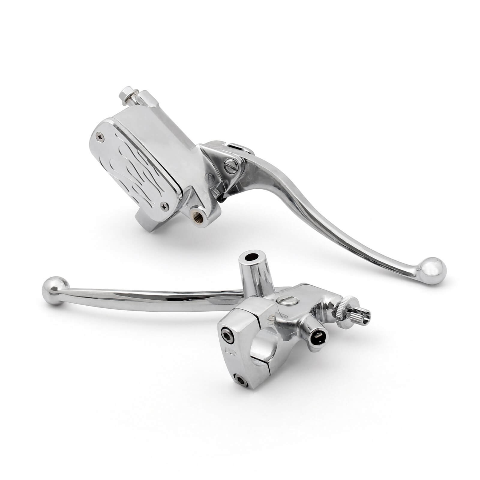 Harley Davidson Choppers Dyna Glide Levers Hydraulic Brake Cable Clutch Flame Master Cylinder Cover 1" Chrome