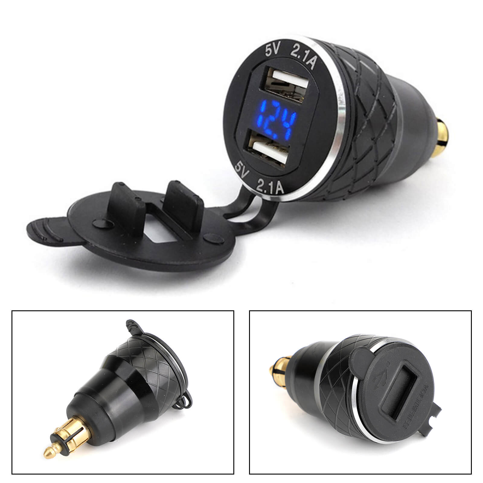 4.2A Dual USB Charger DIN Socket Voltmeter For BMW Motorcycle EU Plug Black