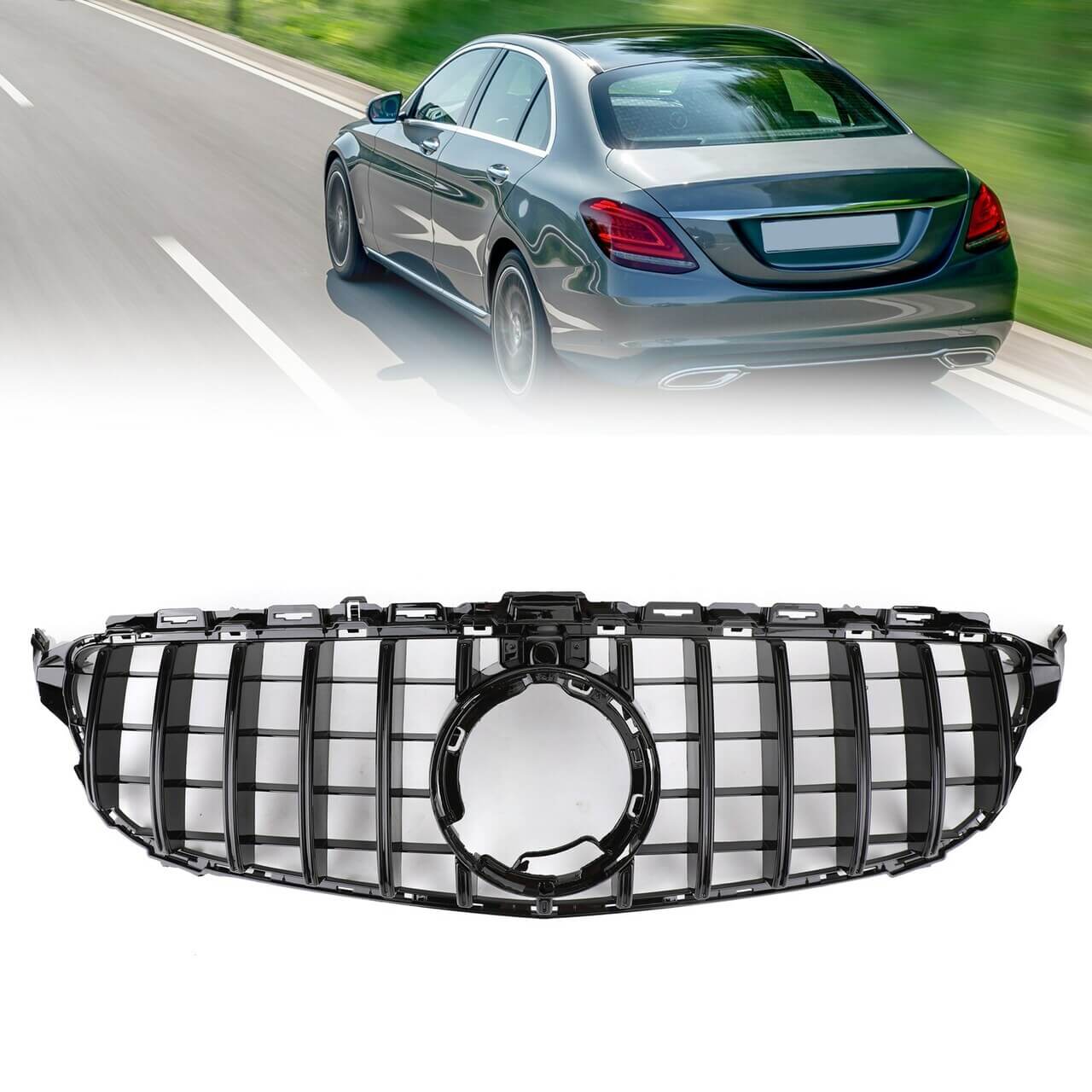 GTR Style Grill Grille W Camera Fit For Mercedes-Benz W205 C300 C250 AMG 2019