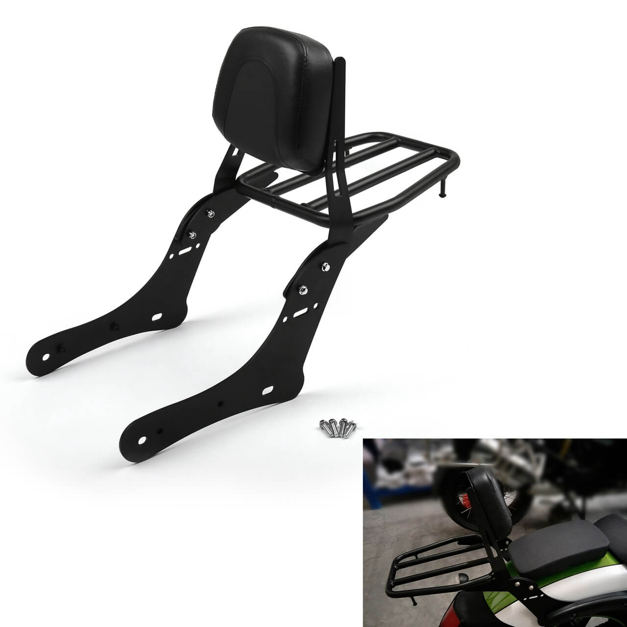 Sissy Bar Backrest with Luggage Rack Kawasaki Vulcan S 650 VN650 (2015-2020), Black