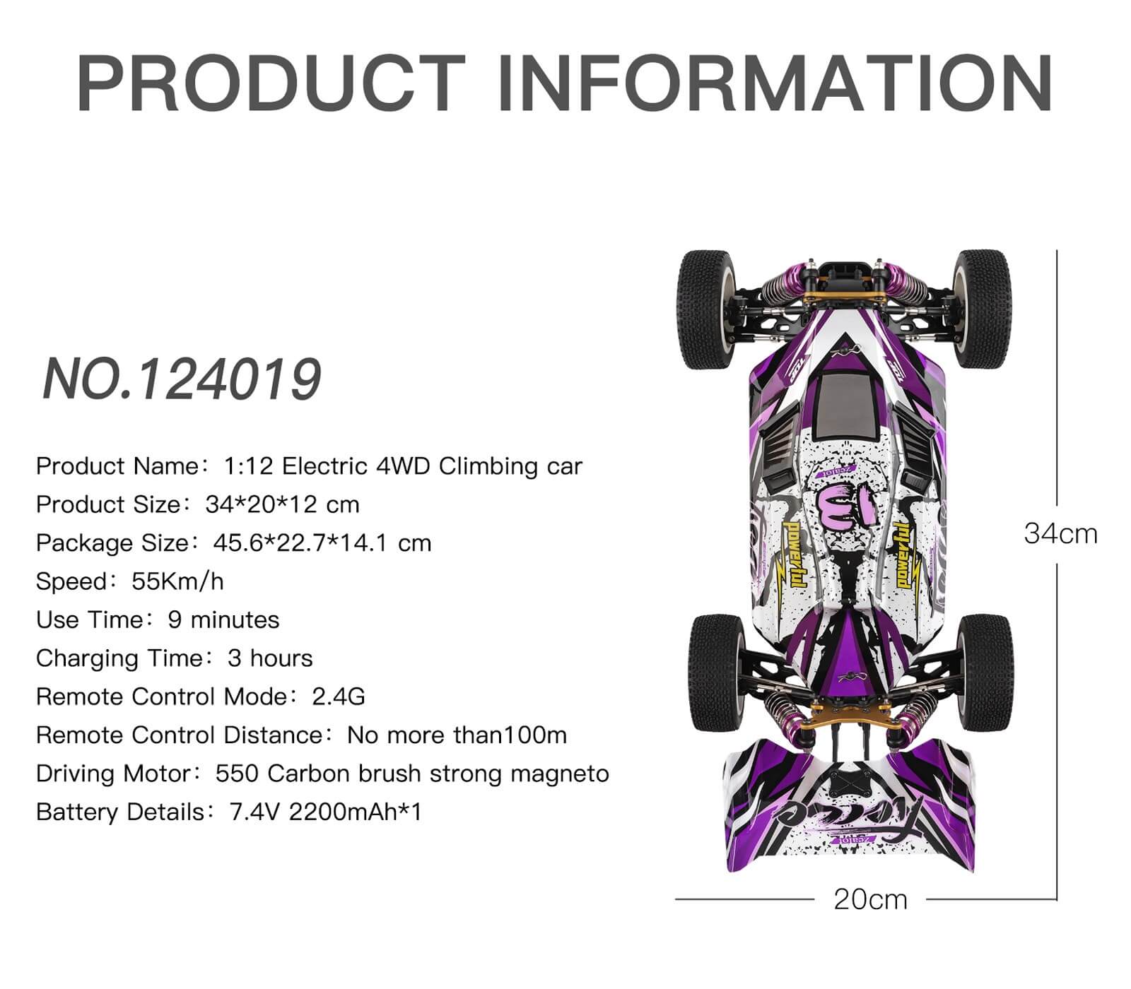 60km/H 1/12 2.4GHz Wltoys High Speed Racing Drift Car RTR 4WD Gifts 124019