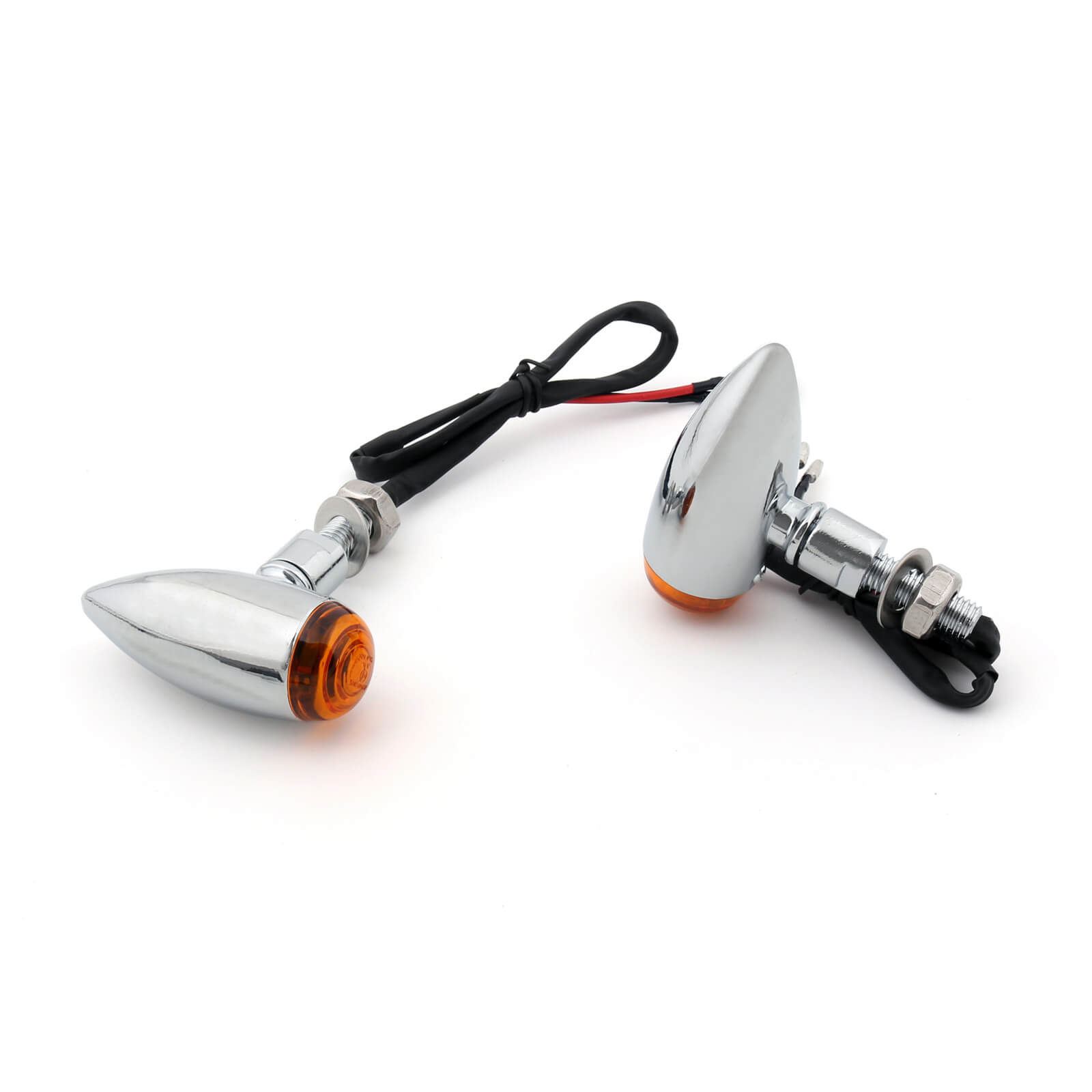 Bullet Turn Signal Lights Indicators Cruiser Chopper Harley Softail Dyna Sportster V-Rod, 10mm Universal Mount, Chrome Amber