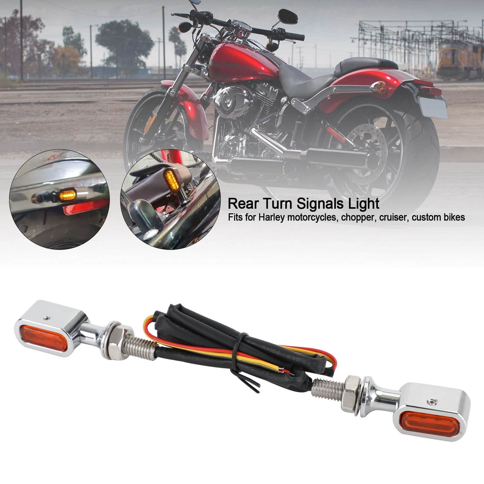 LED Rear Mini Turn Signal Indicator Light Fit for Harley motorcycles, chopper, cruiser, custom bikes CHRA