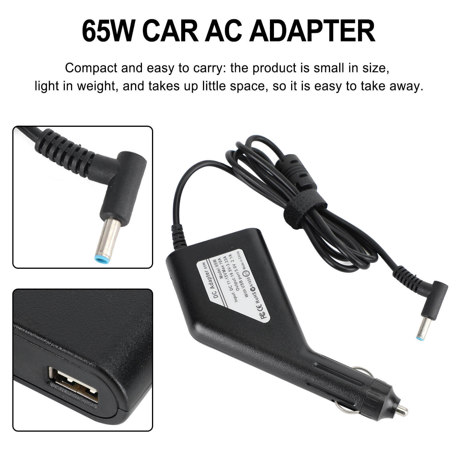 65W Car AC Adapter Power Charger For HP Laptop Notebook 4.5x3.0mm 19.5V 3.33A