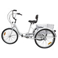 24" Tricycle Adult 3-Wheel Trike 7-Speed Bicycle with Basket White (lock + pump )