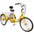 24" Tricycle Adult 3-Wheel Trike 7-Speed Bicycle with Basket Yellow (lock + pump )