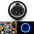 6.5" Projector LED Headlight Halo Ring For Cafe Racer Bobber Blue