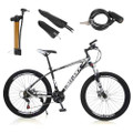 27.5 Inches Unisex Adult Mountain Bike 21 Speed Bicycle MTB Bike Lock+Air Pump Black+White