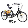 7 Speed 24" Adult 3-Wheel Tricycle Cruise Bike Bicycle With Basket (Pump + Lock) Black