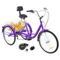 7 Speed 24" Adult 3-Wheel Tricycle Cruise Bike Bicycle With Basket (Pump + Lock) Purple