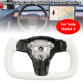 Yoke Steering Wheel Square White Leather w/Heating For Tesla Model 3 2017-2023