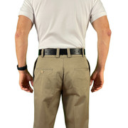 Man in rear view wearing CCW Breakaways concealed carry TAN KHAKI pants with no logos on the pants being covert with his tactical capabilities. Man in rear view wearing CCW Breakaways concealed carry TAN KHAKI pants with no logos on the pants being covert with his tactical capabilities.